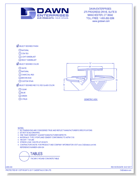 TAC36R: 3' Round Concrete Table