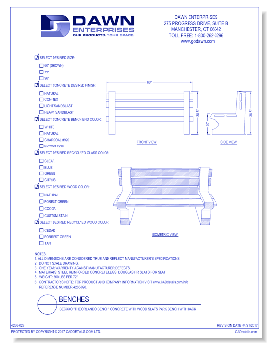 BECxxO: "The Orlando Bench" Concrete with Wood Slats Park Bench with Back