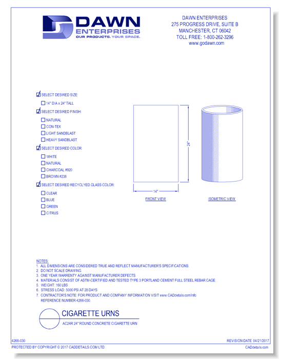 AC24R: 24" Round Concrete Cigarette Urn