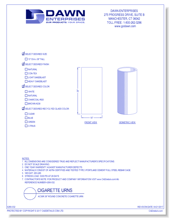 AC36R: 36" Round Concrete Cigarette Urn