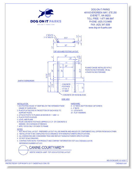 Westie Window Jump: Top View & Footing Layout