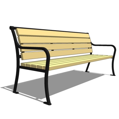 Model AV1-1000: Avondale Backed Bench - Wood Slat or Recycled Plastic, Six Foot Length, Steel Bar Ends
