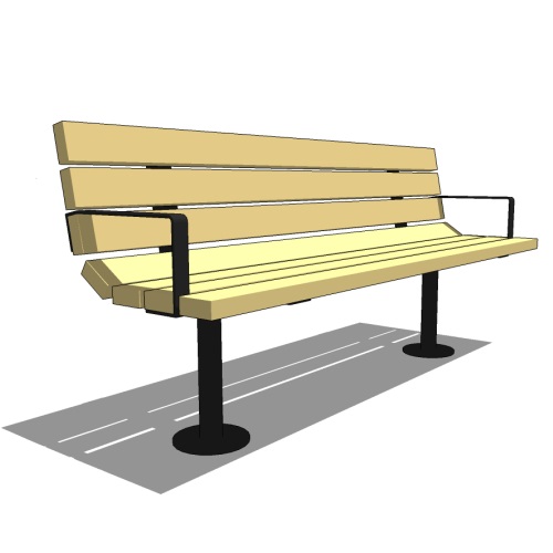 Model AV1-1022: Avondale Backed Bench - Wood Slat or Recycled Plastic, Six Foot, Surface Mount, Two Armrests