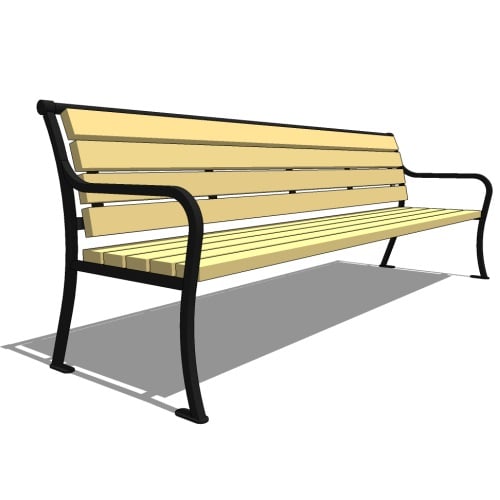Model AV1-2000: Avondale Backed Bench - Wood Slat or Recycled Plastic, Eight Foot Length, Steel Bar Ends