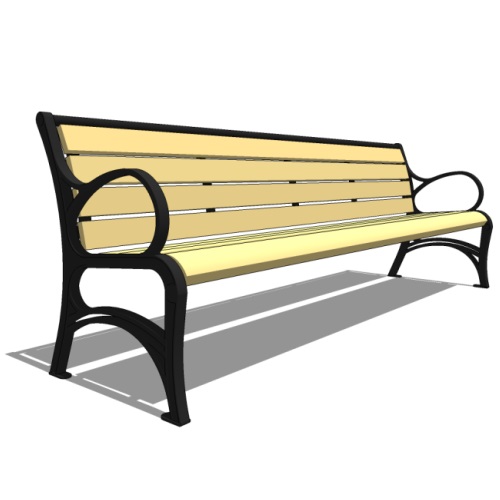 Model AV1-2010: Avondale Backed Bench - Wood Slat or Recycled Plastic, Eight Foot Length, Cast Iron Ends