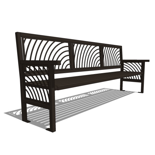 Model JC1-2000: JordanCreek Backed Bench - Laser Pattern, Eight Foot Length, Steel Bar Ends