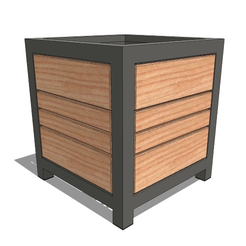 22'' Skyline Planter With Tropical Wood Slates (PS-9200-AL-WD3-22x22x24)