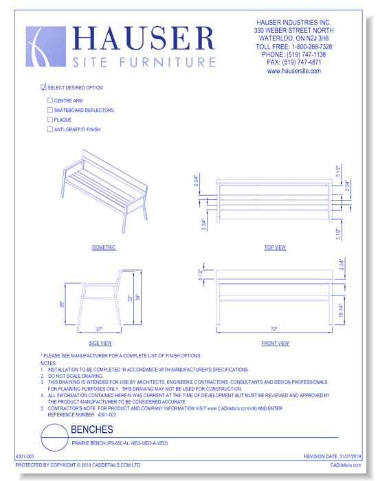 Prairie Bench (PS-850-AL-WD3-WD3-A-WD3)