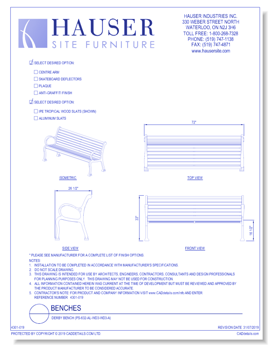 Derby Bench (PS-632-AL-WD3-WD3-A)