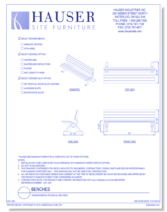 Dundas Bench (PS-606-AL-WD3-WD3)