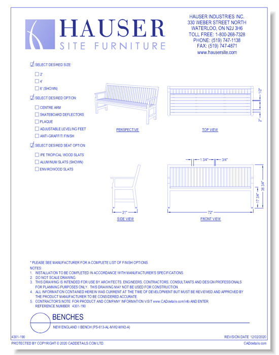 New England II Bench (PS-613-AL-MW2-MW2-A)