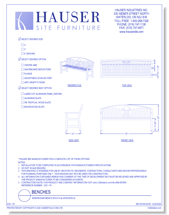 Birmingham Bench (PS-615-AL-MW2-MW2-A)