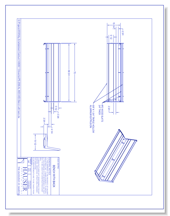 Surface Bench With Tropical Wood Slats (PS-2068-AL-SD-WD3-WD3)