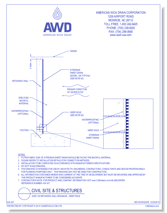 AWD-102	Retaining Wall Drainage - Weep Hole