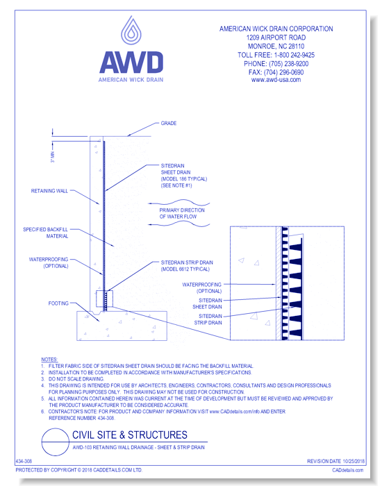 AWD-103	Retaining Wall Drainage - Sheet & Strip Drain