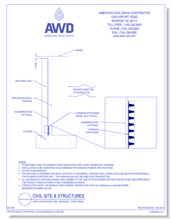 AWD-104	Retaining Wall Drainage - Strip Drain