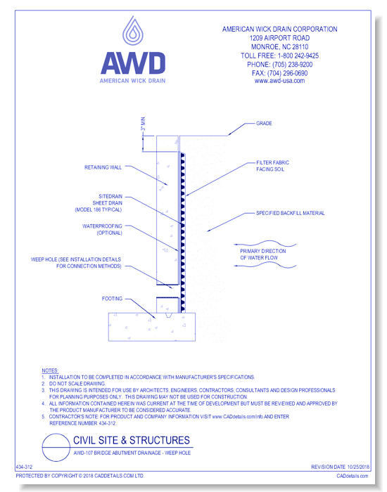 AWD-107	Bridge Abutment Drainage - Weep Hole