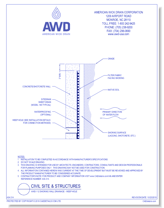 AWD-112	Shoring Wall Drainage - Weep Hole