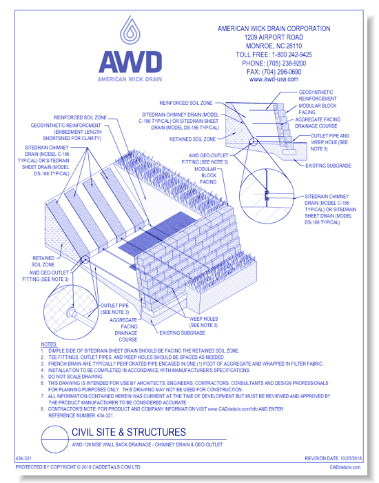 AWD-126	MSE Wall Back Drainage - Chimney Drain & Geo-Outlet