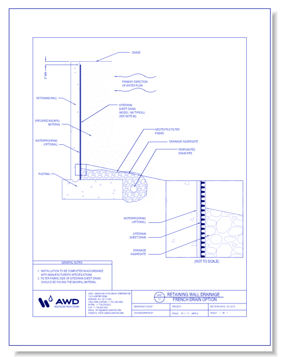 AWD-101	Retaining Wall Drainage - French Drain
