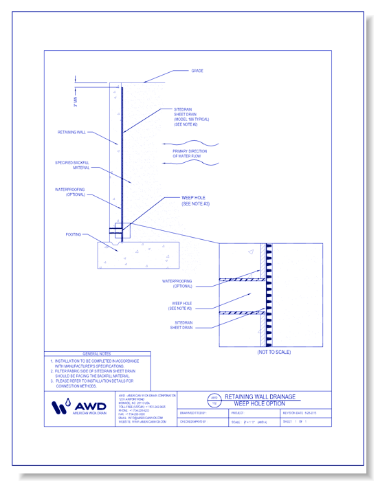 AWD-102	Retaining Wall Drainage - Weep Hole
