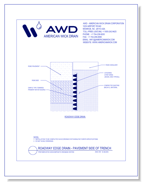 AWD-151	Roadway Edge Drainage - Pavement Side of Trench