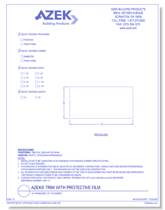 4/4 Trimboard, 3/4'' Thickness