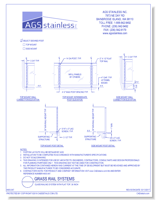 Glass Railing Systems: Glass Railing System with Flat Top, 36 Inch 
