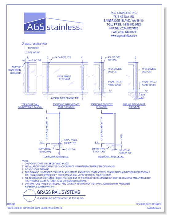 Glass Railing Systems: Glass Railing System with Flat Top, 42 Inch 