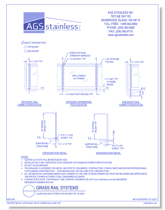 Glass Railing Systems: Glass Railing System with Round Top, 36 Inch 