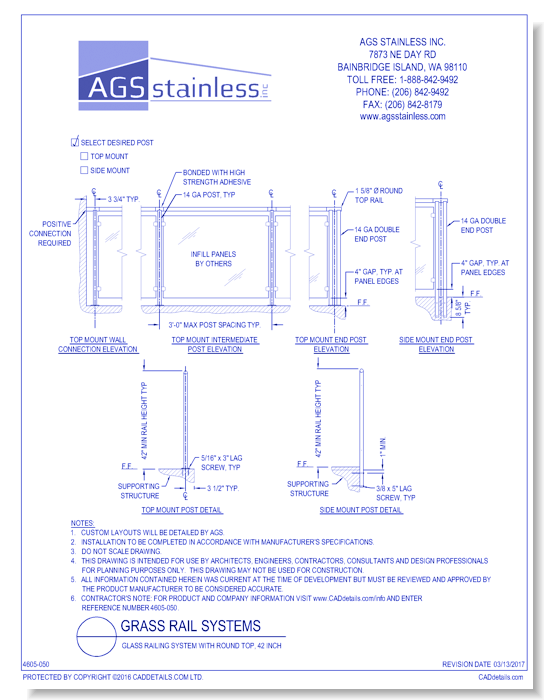 Glass Railing Systems: Glass Railing System with Round Top, 42 Inch