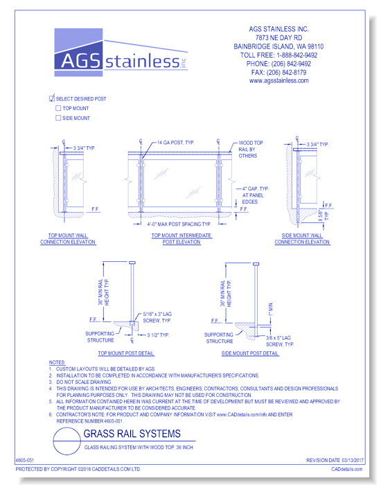 Glass Railing Systems: Glass Railing System with Wood Top, 36 Inch 