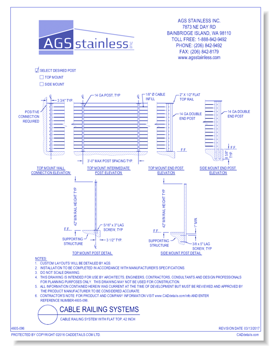 Cable Railing Systems: Cable Railing System with Flat Top, 42 Inch 