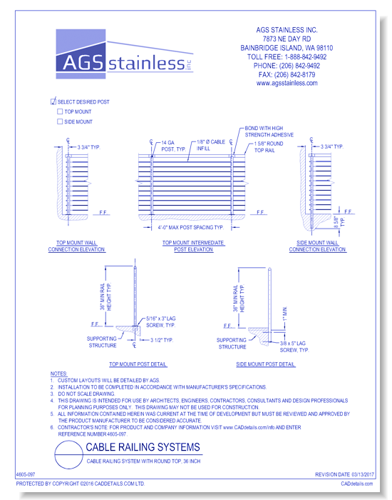 Cable Railing Systems: Cable Railing System with Round Top, 36 Inch 