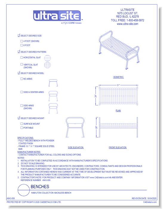 Hamilton Collection: Backless Bench