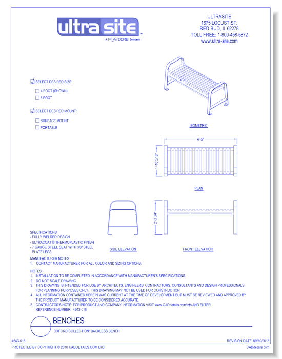 Oxford Collection: Backless Bench