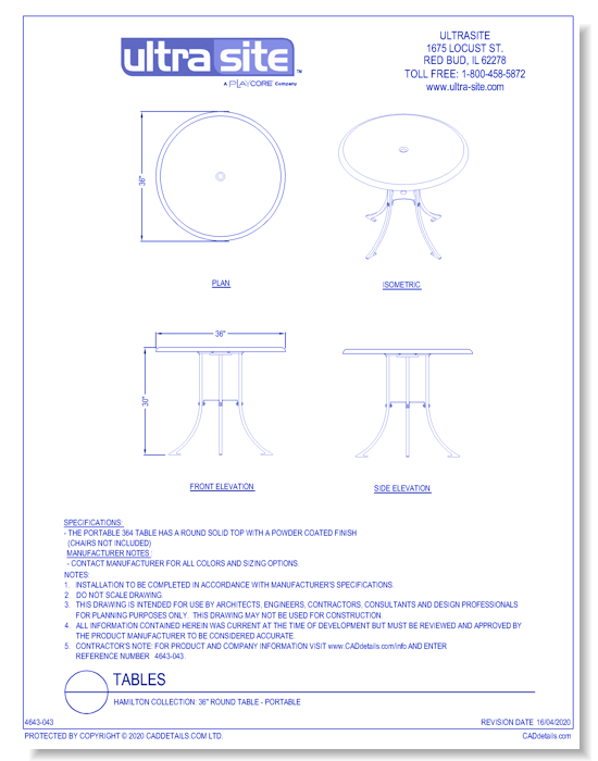 Hamilton Collection: 36" Round Table - Portable