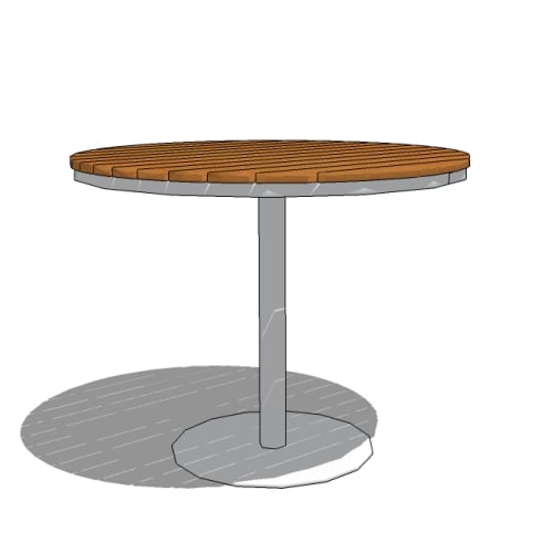 Disk Base Café Table: 36 or 42 Inch Dia., Steel Disk Pedestal Base, Recycled Plastic or Ipe Wood Top