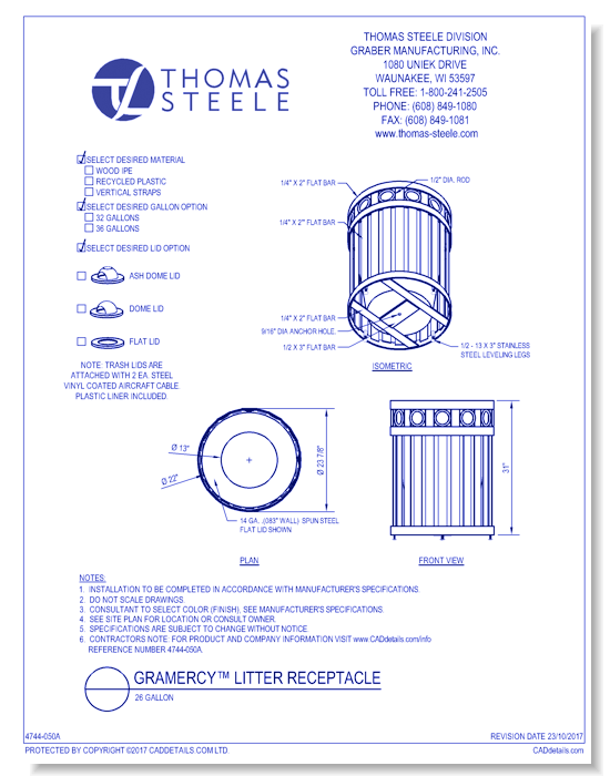 Gramercy™ Litter Receptacle: 26 Gallon