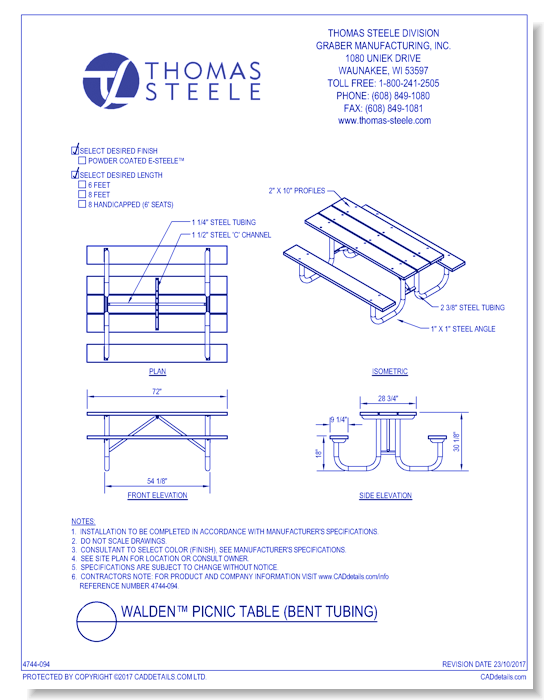 Walden™ Picnic Table (Bent Tubing)