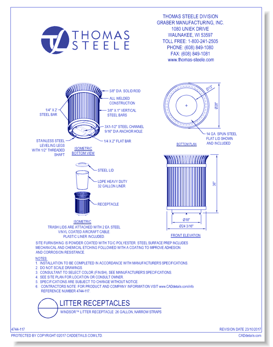 Windsor™ Litter Receptacle: 26 Gallon, Narrow Straps