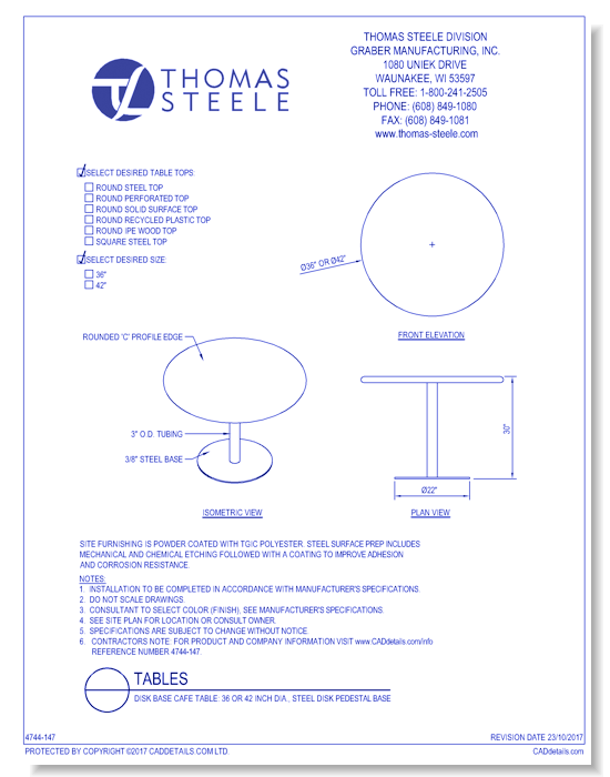 Disk Base 36 or 42 Inch Dia., Steel Disk Pedestal Base