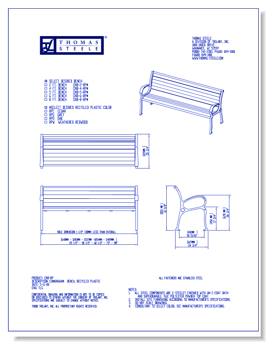 Cunningham™ Flat Bench: Recycled Plastic