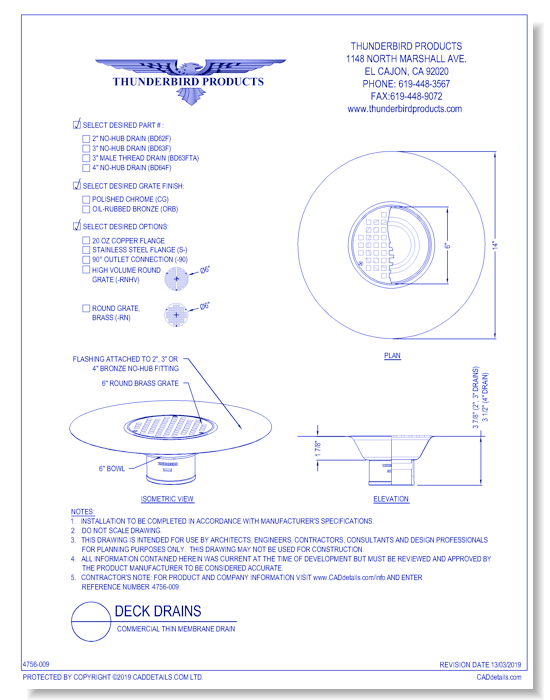 Commercial Thin Membrane Deck Drain