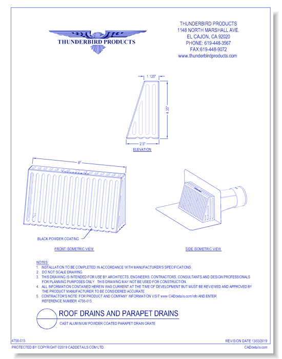 Parapet Drain Grate, Cast Aluminum or Copper