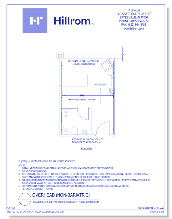 Traverse Lift System: Basic Over Patient Room & Bathroom