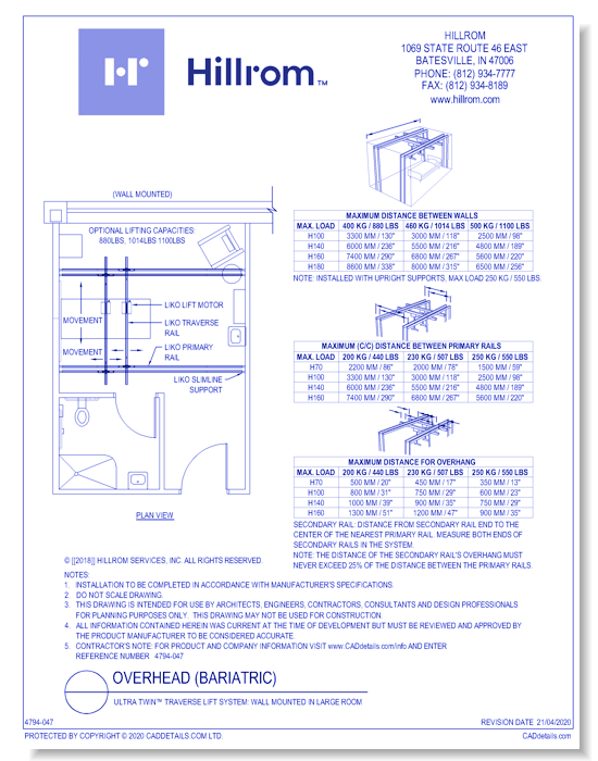 Ultra Twin™ Traverse Lift System: Wall Mounted in Large Room