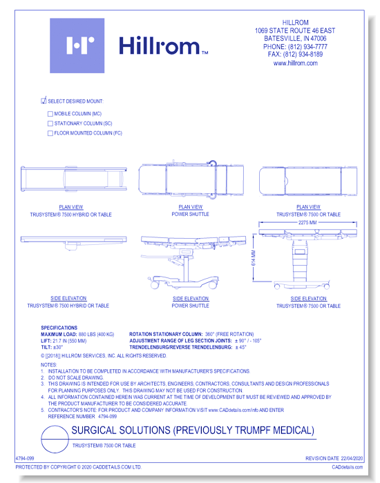 TruSystem® 7500 OR Table