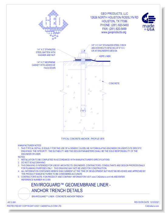 EnviroGuard™ Liner - Concrete Anchor Trench