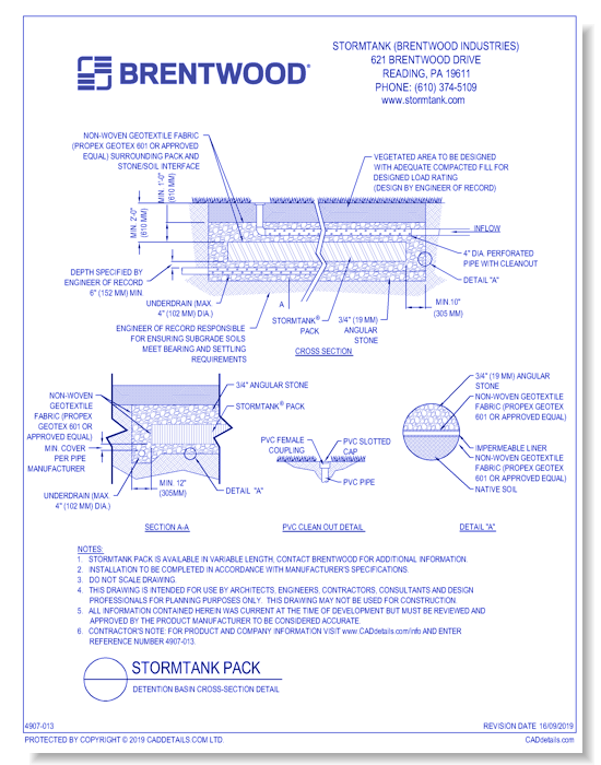 StormTank Pack: Detention Basin Cross-Section Detail